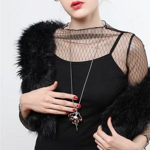 Silver dancing ballerina pendant long necklace